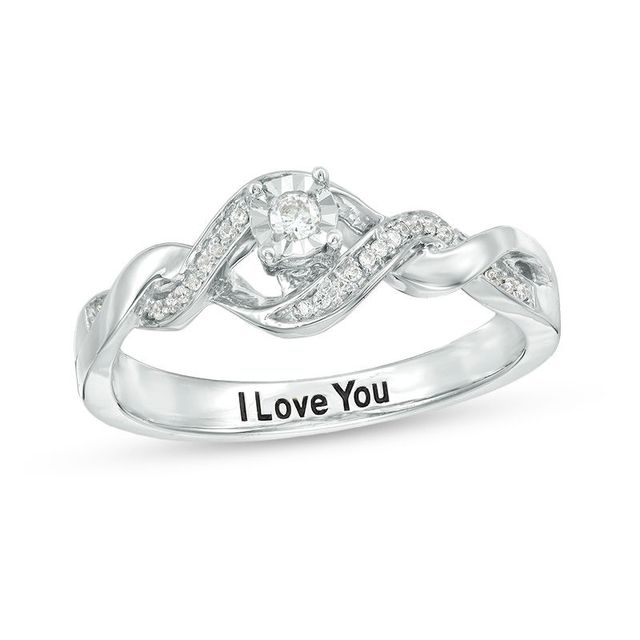1/8 CT. T.W. Diamond Twist Shank Promise Ring in Sterling Silver (1 Line)|Peoples Jewellers