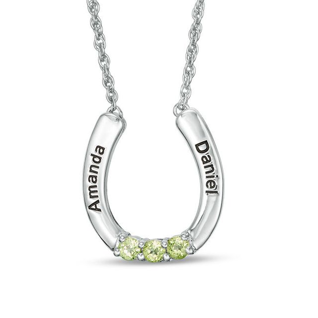 Mother's Simulated Birthstone Horseshoe Necklace in Sterling Silver (3 Stones and 2 Names)|Peoples Jewellers