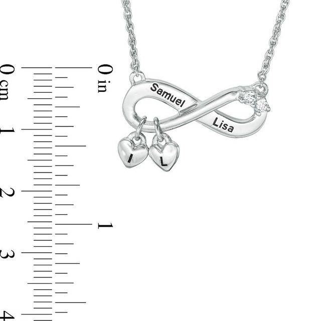 Simulated Birthstone Infinity with Heart Charm Necklace in Sterling Silver (2 Stones, Names and Initials)|Peoples Jewellers