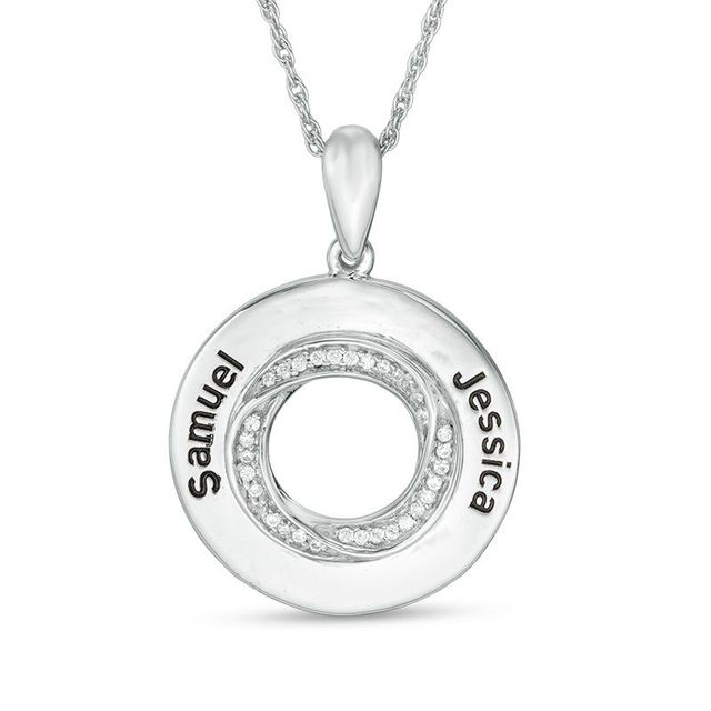 Couple's 1/15 CT. T.W. Diamond Swirl Circle Pendant in Sterling Silver (2 Names)|Peoples Jewellers