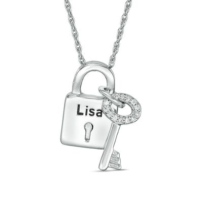 1/20 CT. T.W. Diamond Lock and Key Pendant in Sterling Silver (1 Line)|Peoples Jewellers
