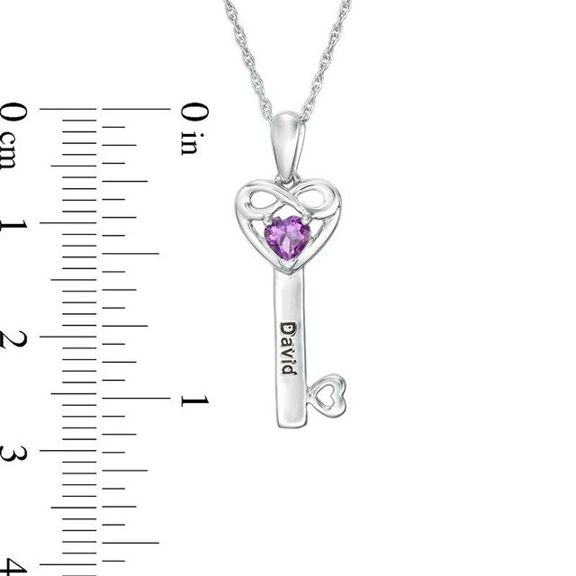 4.0mm Simulated Birthstone Heart with Infinity Key Pendant in Sterling Silver (1 Stone and Name)|Peoples Jewellers