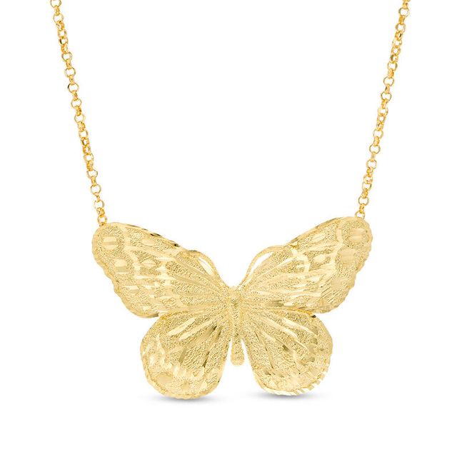 Peoples Italian Gold Diamond-Cut Butterfly Necklace in 14K Gold