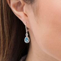 Pear-Shaped Swiss and Sky Blue Topaz with Lab-Created White Sapphire Frame Drop Earrings in Sterling Silver|Peoples Jewellers