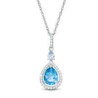 Pear-Shaped Swiss and Sky Blue Topaz with Lab-Created White Sapphire Frame Drop Pendant in Sterling Silver|Peoples Jewellers