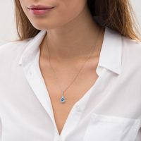 Pear-Shaped Swiss and Sky Blue Topaz with Lab-Created White Sapphire Frame Drop Pendant in Sterling Silver|Peoples Jewellers