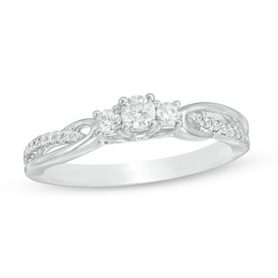 0.30 CT. T.W. Certified Canadian Diamond Three Stone Swirl Engagement Ring in 14K White Gold (I/I2)|Peoples Jewellers