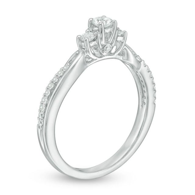 0.30 CT. T.W. Certified Canadian Diamond Three Stone Swirl Engagement Ring in 14K White Gold (I/I2)|Peoples Jewellers