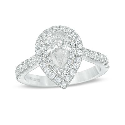 Vera Wang Love Collection 1.69 CT. T.W. Certified Pear-Shaped Diamond Frame Engagement Ring in 14K White Gold (I/SI2)|Peoples Jewellers