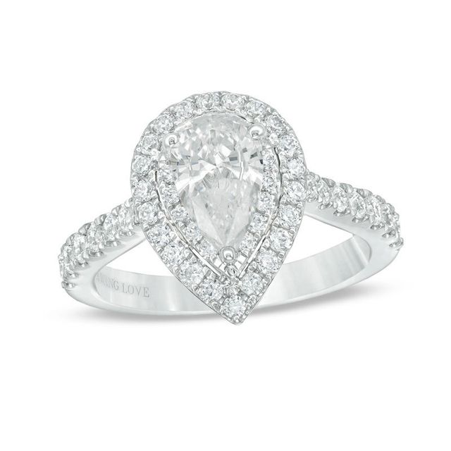 Vera Wang Love Collection 1.69 CT. T.W. Certified Pear-Shaped Diamond Frame Engagement Ring in Platinum (I/SI2)|Peoples Jewellers