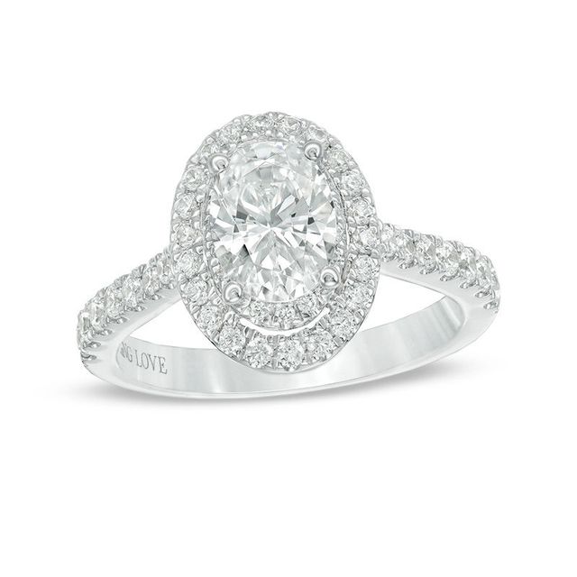 Vera Wang Love Collection 1.58 CT. T.W. Certified Oval Diamond Frame Engagement Ring in Platinum (I/SI2)|Peoples Jewellers