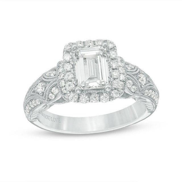 Vera Wang Love Collection 1.45 CT. T.W. Emerald-Cut Diamond Frame Vintage-Style Engagement Ring in 14K White Gold|Peoples Jewellers