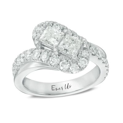 Ever Us™ 2.05 CT. T.W. Two-Stone Princess-Cut Diamond Bypass Frame Ring in 14K White Gold|Peoples Jewellers
