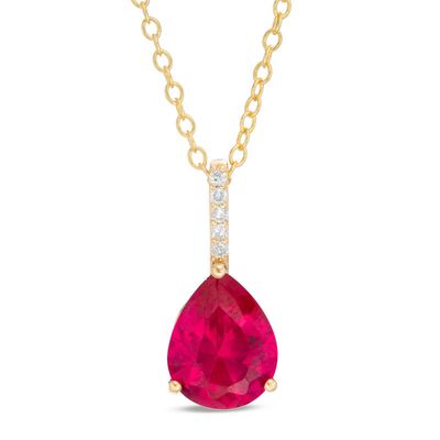 Pear-Shaped Lab-Created Ruby and Diamond Accent Drop Pendant in 10K gold|Peoples Jewellers