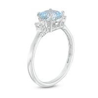 6.0mm Cushion-Cut Aquamarine and White Lab-Created Sapphire Three Stone Ring in Sterling Silver|Peoples Jewellers