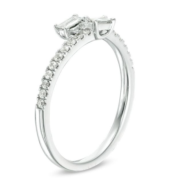 Ever Us™ 0.25 CT. T.W. Two-Stone Baguette Diamond Bypass Ring in 10K White Gold|Peoples Jewellers