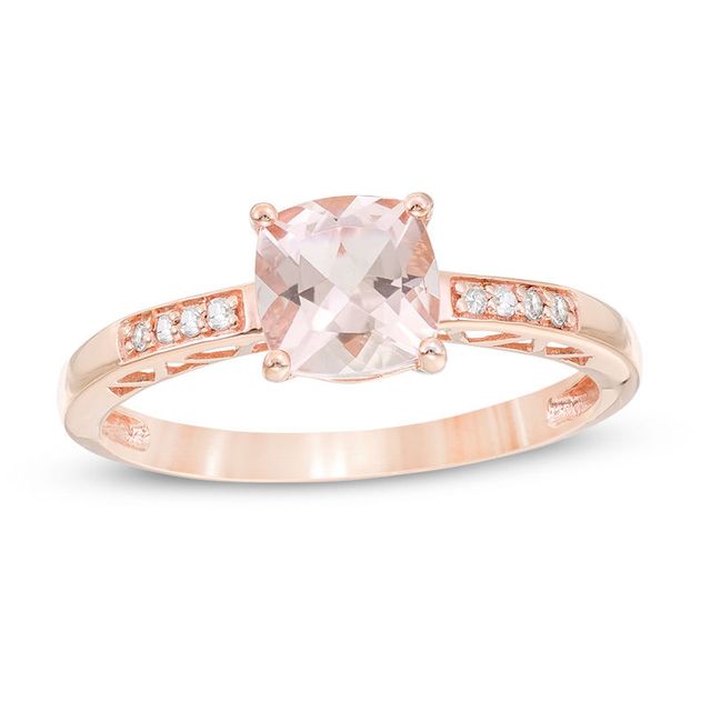 6.0mm Cushion-Cut Morganite and 0.04 CT. T.W. Diamond Ring in 10K Rose Gold|Peoples Jewellers