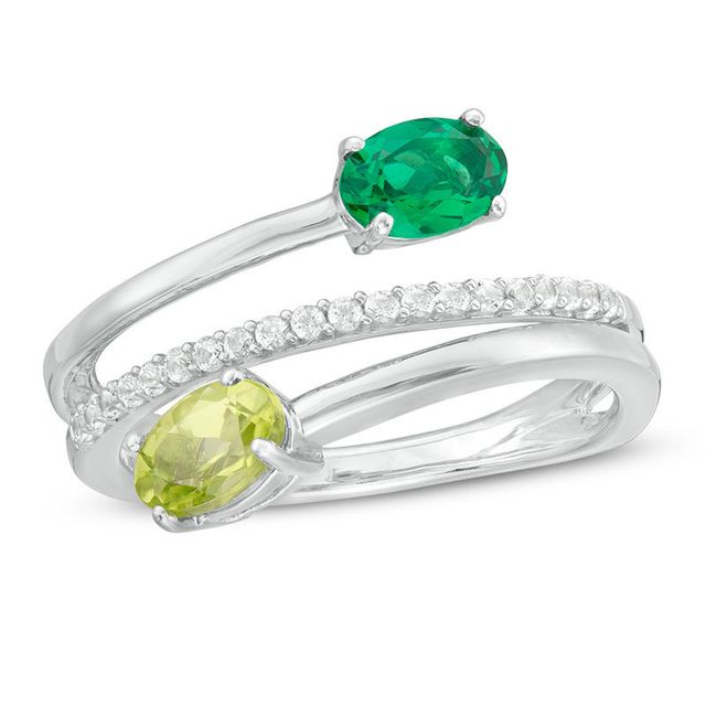 Oval Lab-Created Emerald, Peridot and White Sapphire Bypass Coil Ring in Sterling Silver|Peoples Jewellers