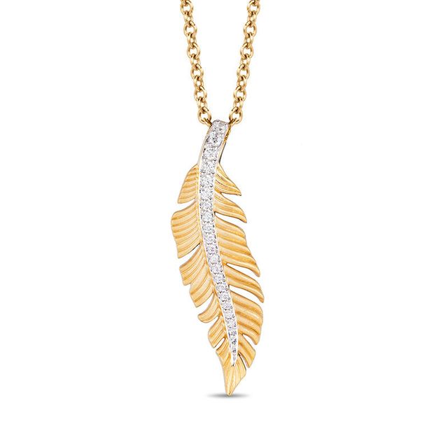 Enchanted Disney Pocahontas 0.086 CT. T.W. Diamond Feather Pendant in 10K Gold - 19"|Peoples Jewellers