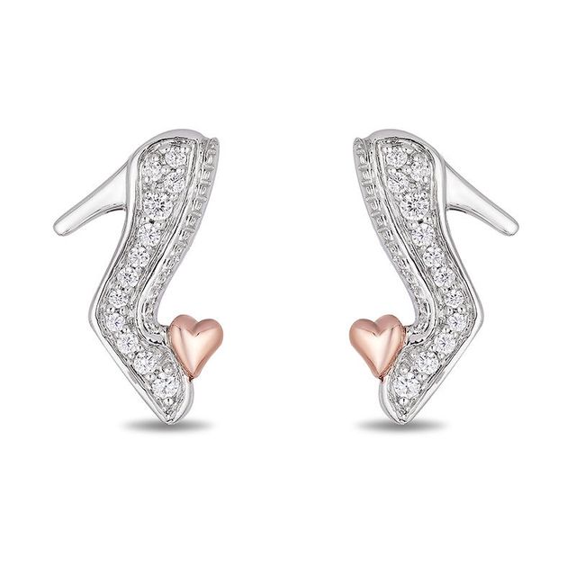 Enchanted Disney Cinderella 0.086 CT. T.W. Diamond Slipper Stud Earrings in Sterling Silver and 10K Rose Gold|Peoples Jewellers