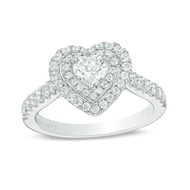 Vera Wang Love Collection 0.95 CT. T.W. Heart-Shaped Diamond Double Frame Engagement Ring in 14K White Gold