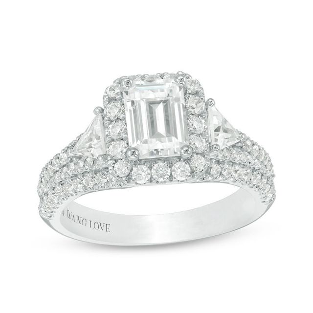 Vera Wang Love Collection 2.23 CT. T.W. Certified Emerald-Cut Diamond Frame Engagement Ring in 14K White Gold (I/SI2)