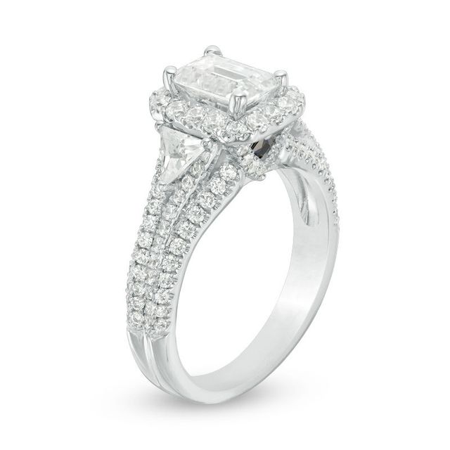 Vera Wang Love Collection 2.23 CT. T.W. Certified Emerald-Cut Diamond Frame Engagement Ring in 14K White Gold (I/SI2)