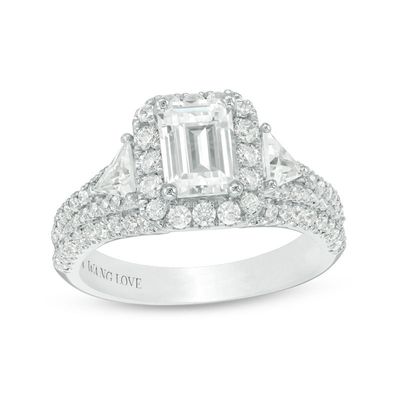 Vera Wang Love Collection 2.23 CT. T.W. Certified Emerald-Cut Diamond Frame Engagement Ring in Platinum (I/SI2)|Peoples Jewellers