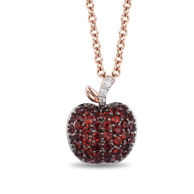 Limited Edition Enchanted Disney Snow White Garnet and Diamond Accent Apple Pendant in 10K Rose Gold - 19"