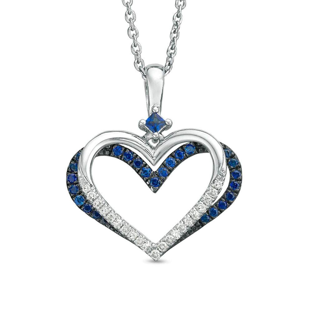 The Kindred Heart from Vera Wang Love Collection Sapphire and 0.085 CT. T.W. Diamond Pendant in Sterling Silver - 19"|Peoples Jewellers