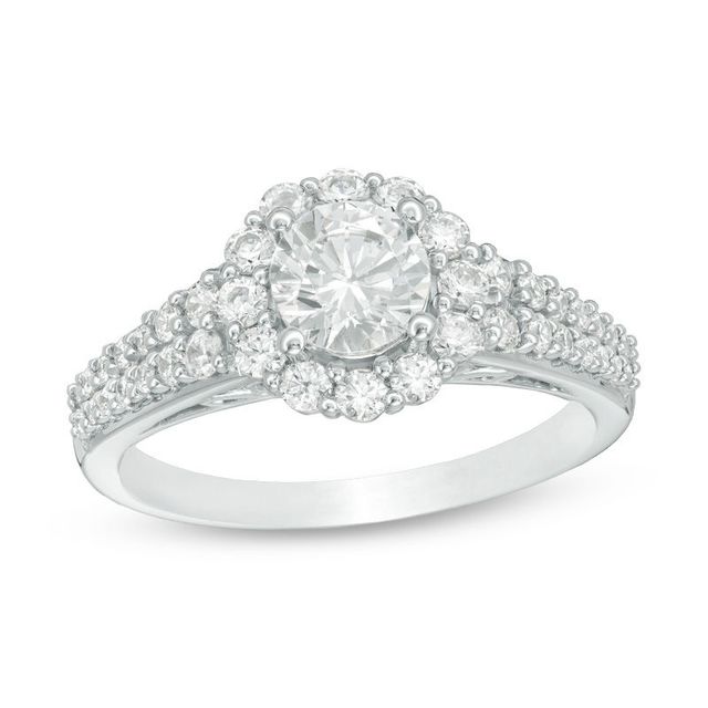 Celebration Ideal 1.38 CT. T.W. Certified Diamond Frame Engagement Ring in 14K White Gold (I/I1)|Peoples Jewellers