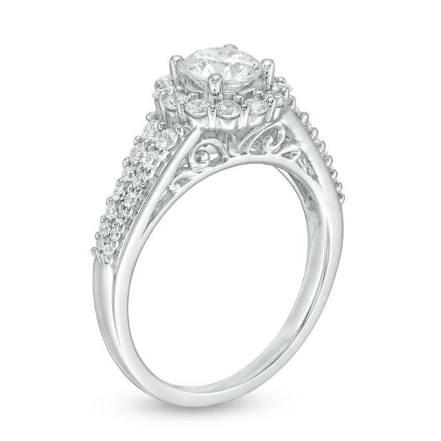 Celebration Ideal 1.38 CT. T.W. Certified Diamond Frame Engagement Ring in 14K White Gold (I/I1)|Peoples Jewellers