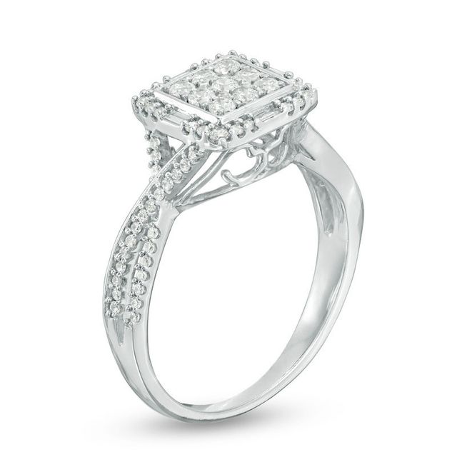 0.45 CT. T.W. Multi-Diamond Square Frame Twist Ring in 10K White Gold|Peoples Jewellers