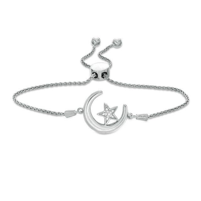 Diamond Accent Crescent Moon and Star Bolo Bracelet in Sterling Silver (1 Line) - 9.5"