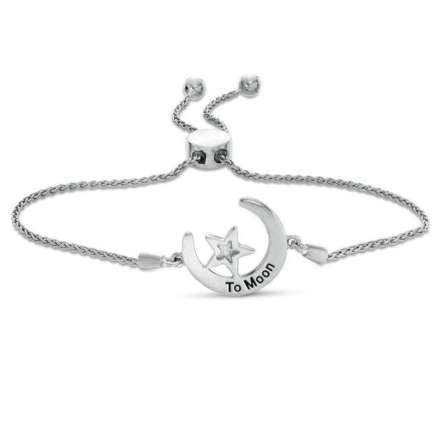 Diamond Accent Crescent Moon and Star Bolo Bracelet in Sterling Silver (1 Line) - 9.5"|Peoples Jewellers