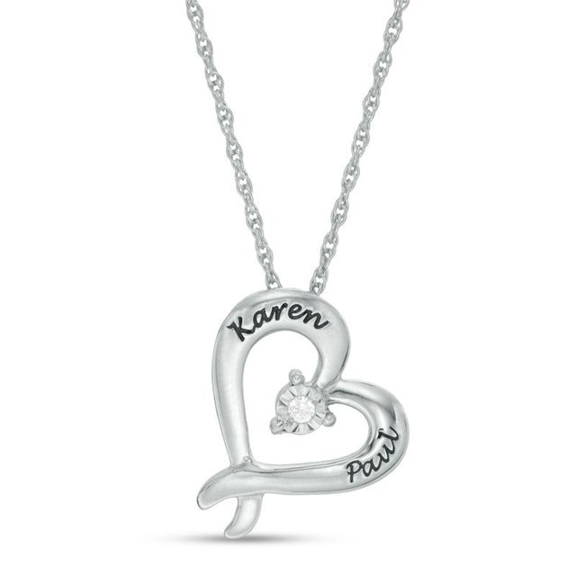 Couple's Diamond Accent Tilted Criss-Cross Heart Pendant in Sterling Silver (2 Names)|Peoples Jewellers