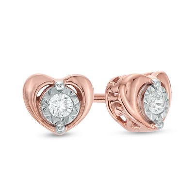 0.10 CT. T.W. Diamond Solitaire Heart Stud Earrings in 10K Rose Gold|Peoples Jewellers