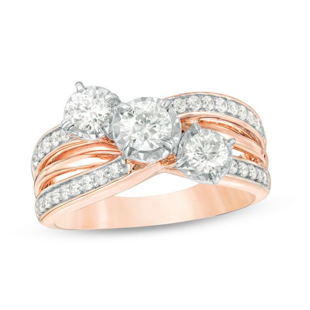 1.00 CT. T.W. Diamond Past Present Future® Slant Bypass Engagement Ring in 10K Rose Gold|Peoples Jewellers