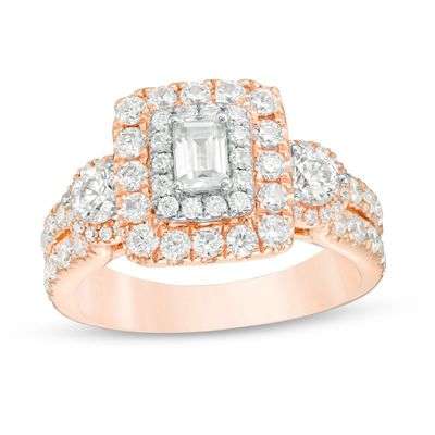 1.95 CT. T.W. Emerald-Cut Diamond Past Present Future® Frame Engagement Ring in 14K Rose Gold|Peoples Jewellers