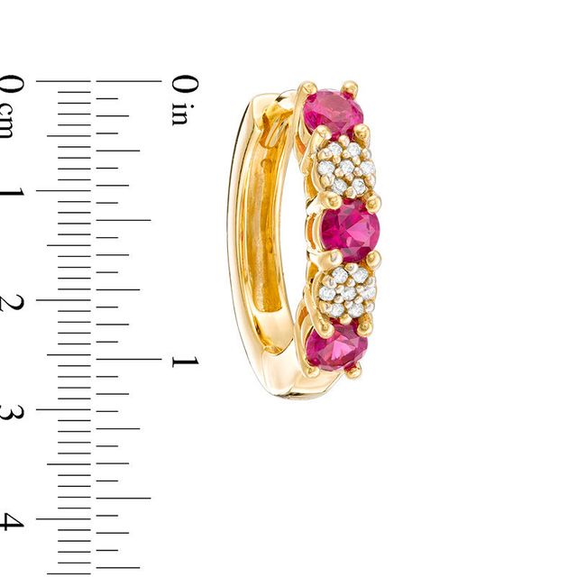 Ruby and 0.08 CT. T.W. Composite Diamond Alternating Hoop Earrings in 10K Gold|Peoples Jewellers