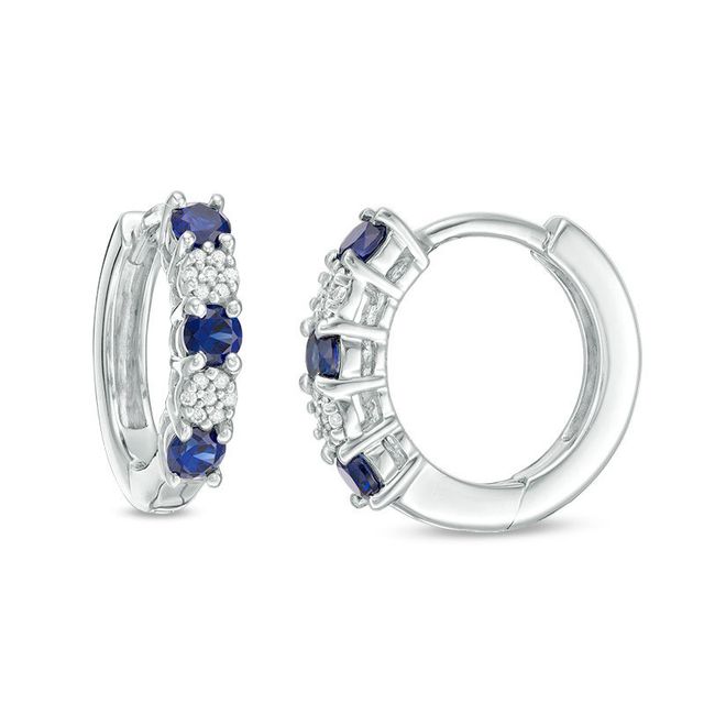 Blue Sapphire and 0.08 CT. T.W. Composite Diamond Alternating Hoop Earrings in 10K White Gold|Peoples Jewellers