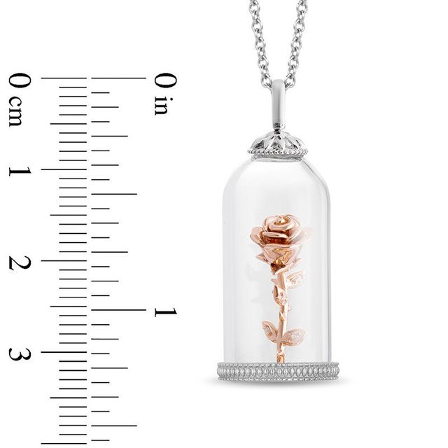 Enchanted Disney Belle Diamond Accent Rose in Glass Dome Pendant in Sterling Silver and 10K Rose Gold - 24"|Peoples Jewellers