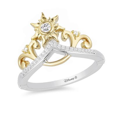 Enchanted Disney Rapunzel 0.085 CT. T.W. Diamond Sun Tiara Ring in Sterling Silver and 10K Gold|Peoples Jewellers