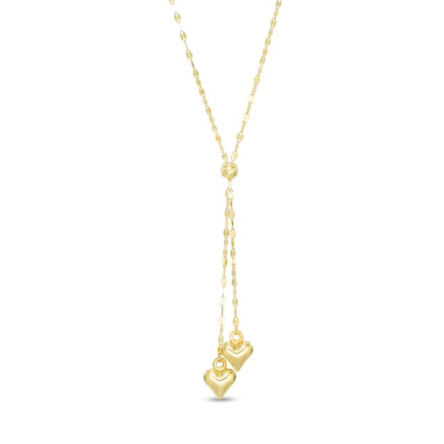 Double Heart Lariat-Style Necklace in 10K Gold
