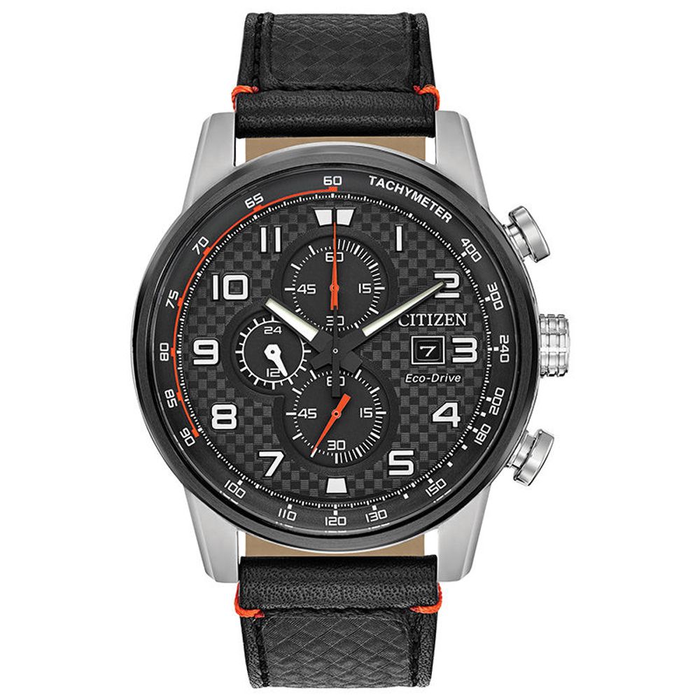 Men's Citizen Eco-Drive® Primo Chronograph Strap Watch with Black Dial (Model: CA0681-03E)|Peoples Jewellers