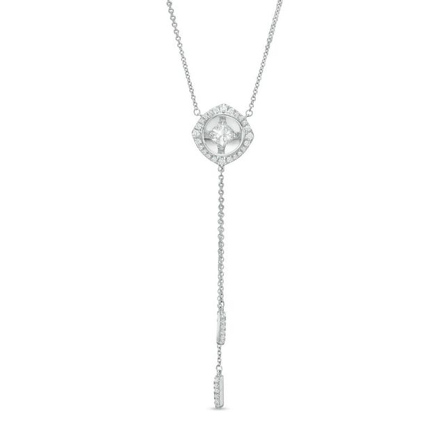 Magnificence™ 0.33 CT. T.W. Diamond Tilted Cushion Frame Lariat-Style Necklace in 10K White Gold|Peoples Jewellers