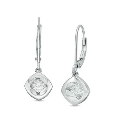 Magnificence™ 0.15 CT. T.W. Diamond Solitaire Tilted Cushion Frame Drop Earrings in 10K White Gold|Peoples Jewellers