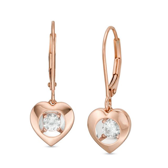 Magnificence™ 0.15 CT. T.W. Diamond Solitaire Heart Frame Drop Earrings in 10K Rose Gold|Peoples Jewellers