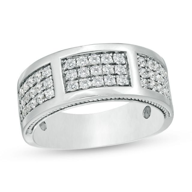 Men's 0.95 CT. T.W. Diamond Brick-Patterned Ring in 10K White Gold|Peoples Jewellers