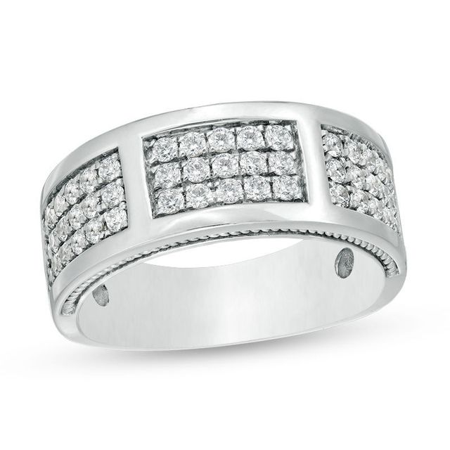 Men's 0.95 CT. T.W. Diamond Brick-Patterned Ring in 10K White Gold